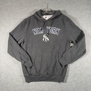 New York Yankees Hoodie Mens Small Gray MLB Baseball Majestic Pullover Fleece